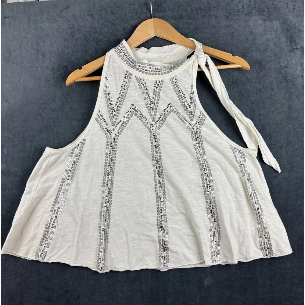 EUC Free People Glitter City Tie Neck Tank in white - Oversized Medium date nite